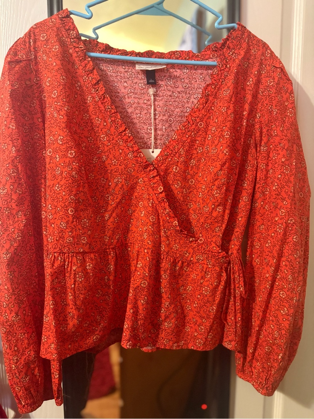 Universal Thread Red Floral Wrap Peplum Blouse